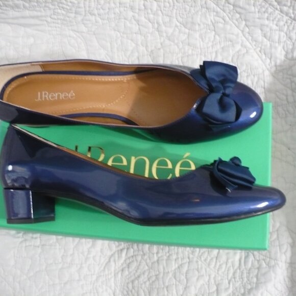 NWB J.Renee Navy Blue Heels with Bow - Picture 3 of 9